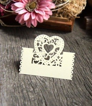 Wizytówka winietka SERCE LASER ecru 10szt.