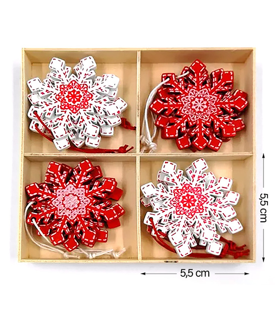 Świąteczne ozdoby choinkowe – Śnieżynki, 12 szt., czerwono-białe