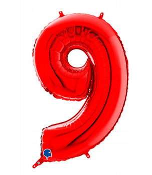 Czerwony balon foliowy cyfra 9 – 66 cm Grabo, oszczędny w zużyciu helu