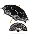 KOMPLET Classic Lace  - Czarny Parasol Koronkowy + Wachlarz