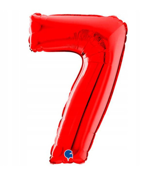 Czerwony balon foliowy cyfra 7 – 66 cm Grabo, oszczędny w zużyciu helu