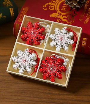 Świąteczne ozdoby choinkowe – Śnieżynki, 12 szt., czerwono-białe