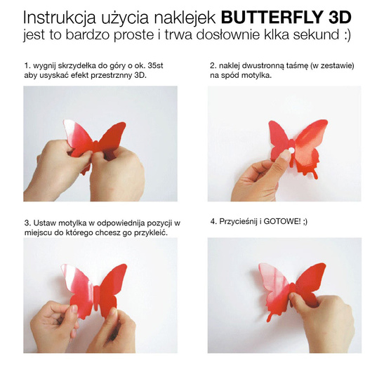 Naklejki 3D MOTYLKI Różowe, 12 szt., dekoracja wnętrz i ogrodów