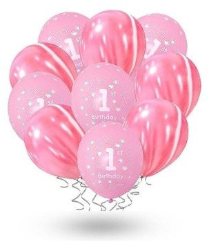 Balony zestaw urodzinowy MARMURKOWY - róż 10szt
