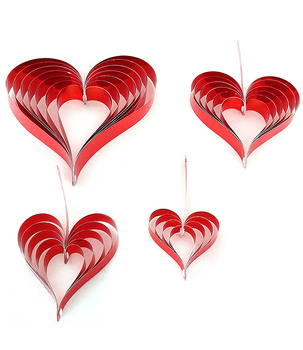 Czerwone Dekoracje Serce 3D z Papieru Lakierowanego 10-25cm