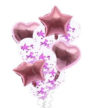 Balony konfetti różowe ZESTAW - 10szt