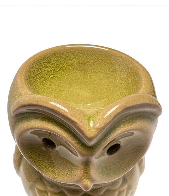 Podgrzewacz kominek do aromaterapii sowa Zielony, 10,5 cm, ceramiczny