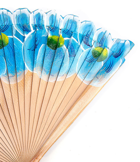Wachlarz Flamenco kwiaty Niebieski Ręcznie Malowany, 21cm, Hiszpański