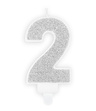 Świeczka urodzinowa srebrna brokat cyfra 2 dwa