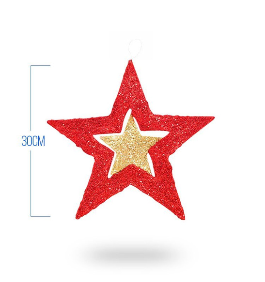 Lampion GWIAZDA 3D brokatowa 30cm - czerwona