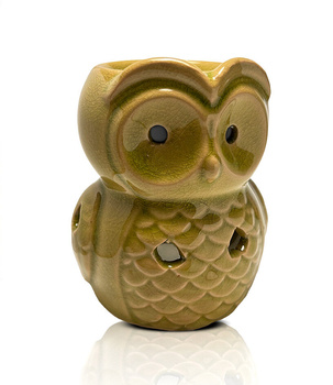 Podgrzewacz kominek do aromaterapii sowa Zielony, 10,5 cm, ceramiczny