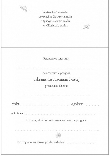Zaproszenie I Komunię Świętą