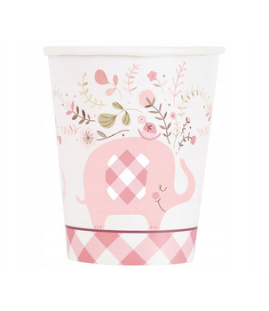Kubki Papierowe na Baby Shower – Różowy Słonik 266 ml, 8 szt.