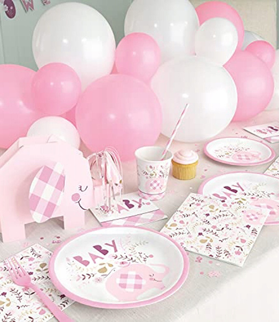 Kubki Papierowe na Baby Shower – Różowy Słonik 266 ml, 8 szt.