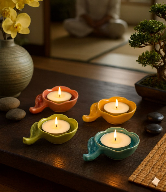 Świecznik Ceramiczny Liść Zielony na Tealight 4cm / Miseczka Sosjerka