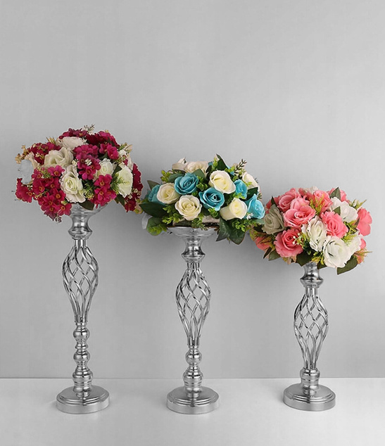 Stojak na kwiaty srebrny KIELICH kwietnik 58cm
