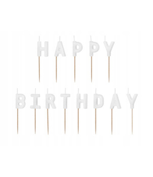 Świeczki urodzinowe Happy Birthday białe – idealne dekoracje na tort