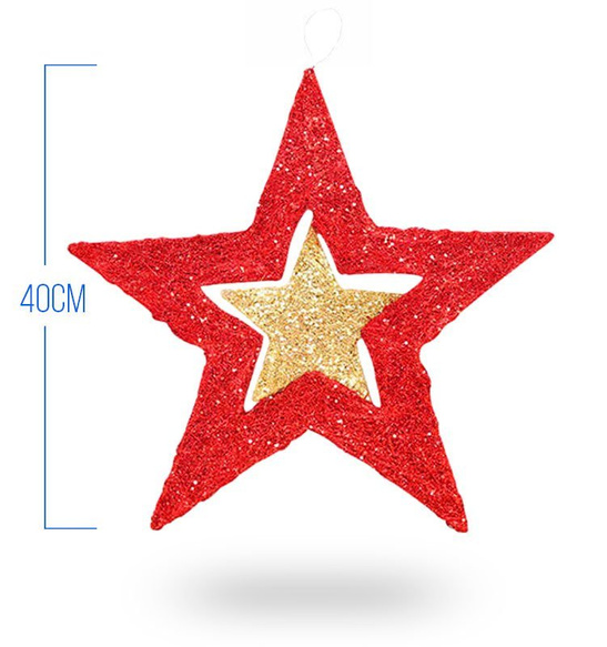 Lampion GWIAZDA 3D brokatowa 40cm - czerwona