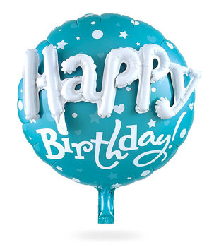Balon foliowy 3D błękitny HAPPY BIRTHDAY 