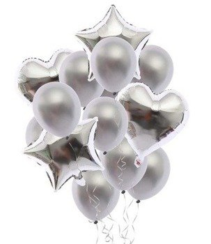 Balony metaliczne srebrne ZESTAW - 14szt