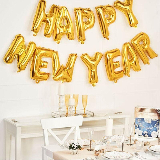 Balony foliowe napis HAPPY NEW YEAR złoty 40cm