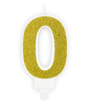 Świeczka urodzinowa złoty brokat cyfra 0 zero