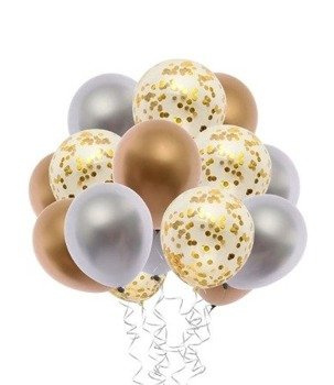 Balony metaliczne zestaw sreb. złote - 15szt