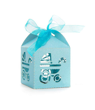 Pudełeczko prezentowe wózek – niebieskie Dekoracja, chrzest