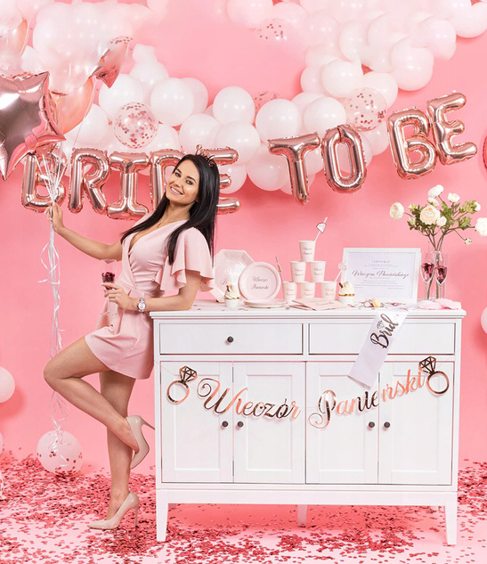 Balony foliowe Bride To Be, 9 szt., golden rose, 40 cm