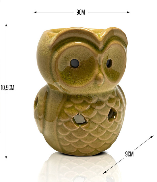 Podgrzewacz kominek do aromaterapii sowa Zielony, 10,5 cm, ceramiczny