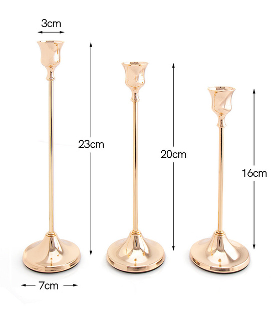 Świeczniki metalowe złote GLAMUR 3szt - 23cm