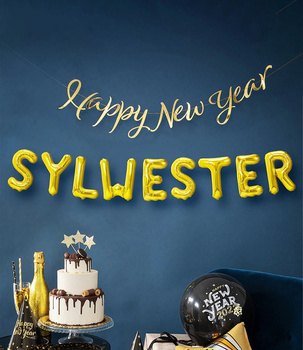 Złota girlanda z balonów foliowych SYLWESTER – 35 cm