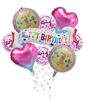 Urodzinowy zestaw balonów 9szt. ROCZEK - różowy