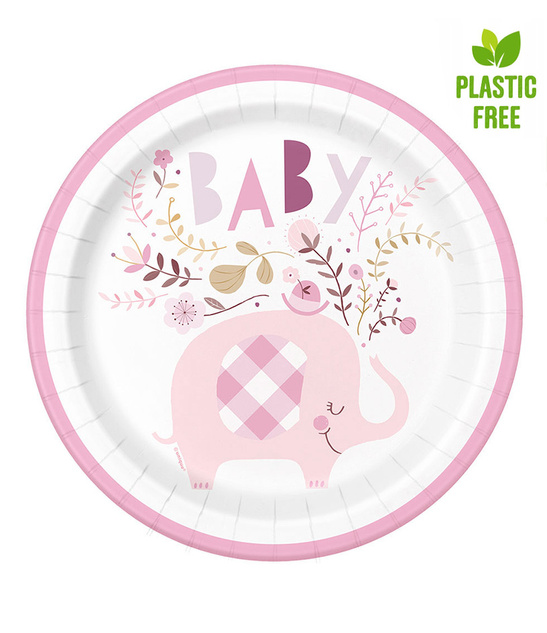 Talerze Papierowe Jednorazowe Słoń 23 cm – 8 szt. (Różowe) UNIQUE