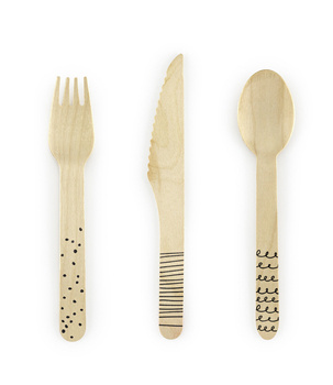  Sztućce drewniane czarny wzorek 18szt