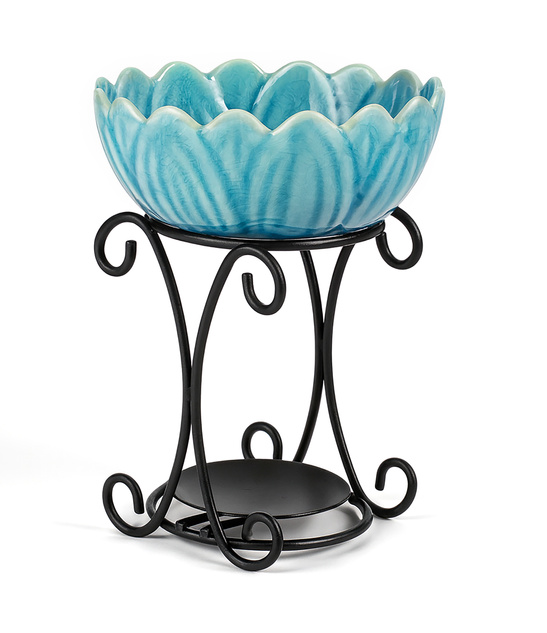 Kominek zapachowy ceramiczny turkusowy z metalową podstawą