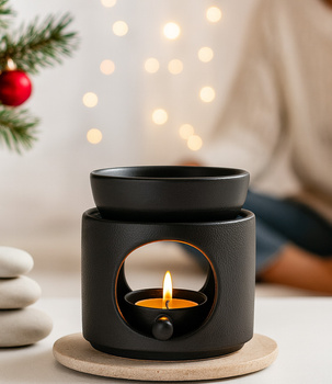 Ceramiczny kominek zapachowy czarny – aromaterapia, dekoracja, relaks