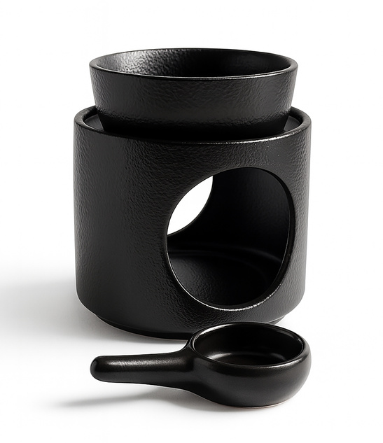 Ceramiczny kominek zapachowy czarny – aromaterapia, dekoracja, relaks