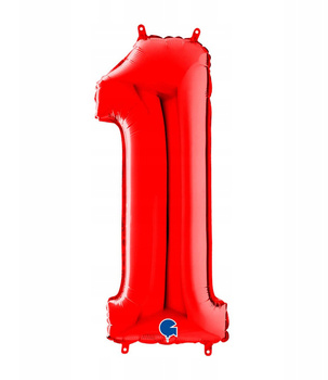 Czerwony balon foliowy cyfra 1 – 66 cm Grabo, oszczędny w zużyciu helu
