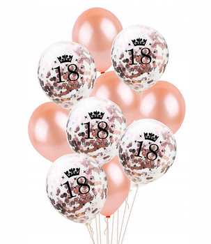 Zestaw balonów na 18 urodziny ROSE GOLD 10szt.