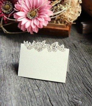 Wizytówki winietki Motylki LASER ecru 10szt.