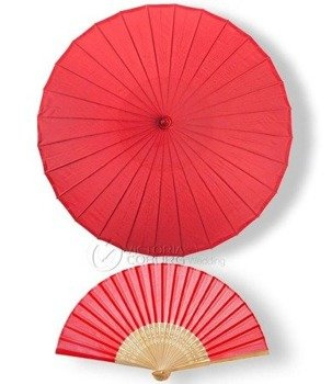 Parasolka + wachlarz CZERWONY