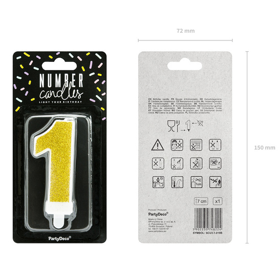 Świeczka urodzinowa złoty brokat cyfra 1 jeden