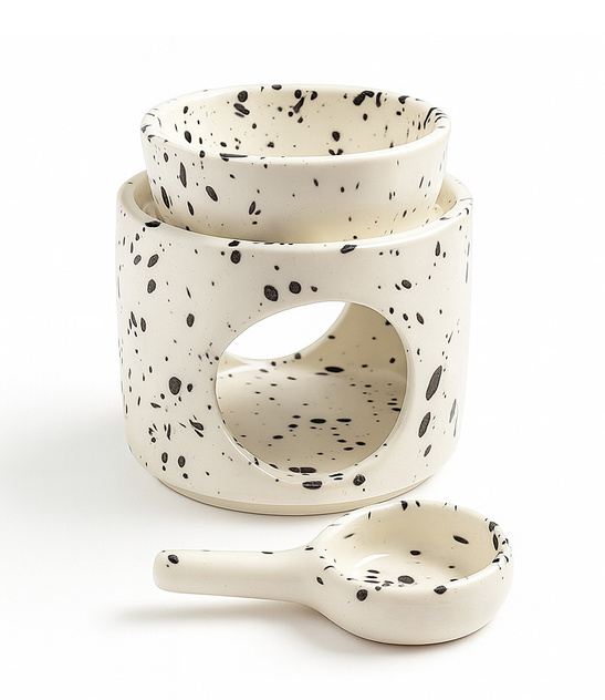 Ceramiczny kominek zapachowy biały nakrapiany 10×9,5cm do aromaterapii