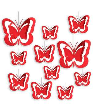 Motyle 3D czerwone – dekoracja wisząca 11 szt. na sufit i ścianę