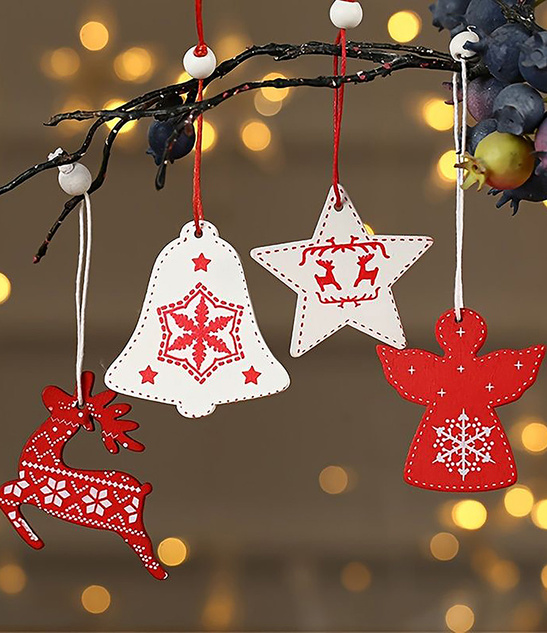 Świąteczne ozdoby choinkowe – Śnieżynki, 12 szt., czerwono-białe