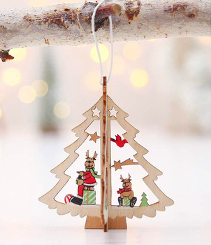 Przestrzenna Ozdoba Choinkowa 3D – Drewniana Choinka 10 cm