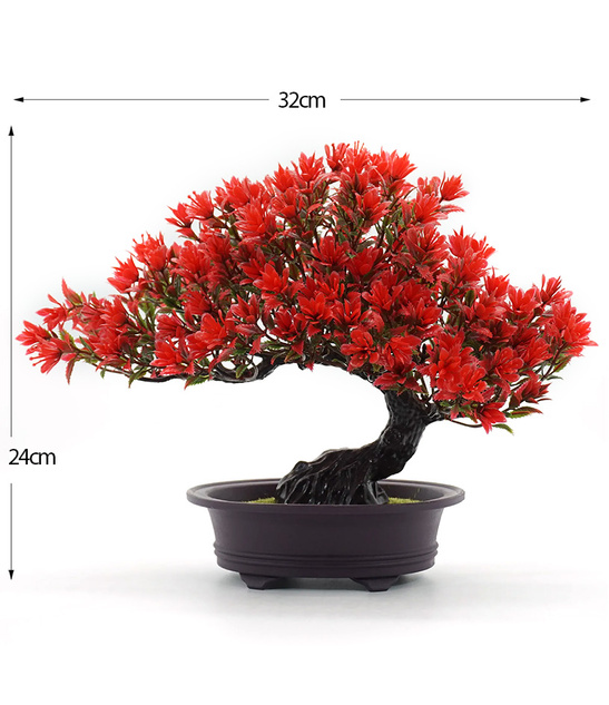 Eleganckie, sztuczne drzewko bonsai czerwone