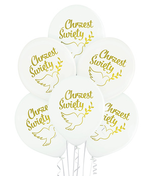 Zestaw Balonów na Chrzest Białe ze Złotym Nadrukiem 35 cm – 6 szt.