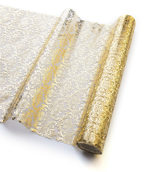 Materiał ORGANZA BIEŻNIK 36cm x 9m - złoty wzór